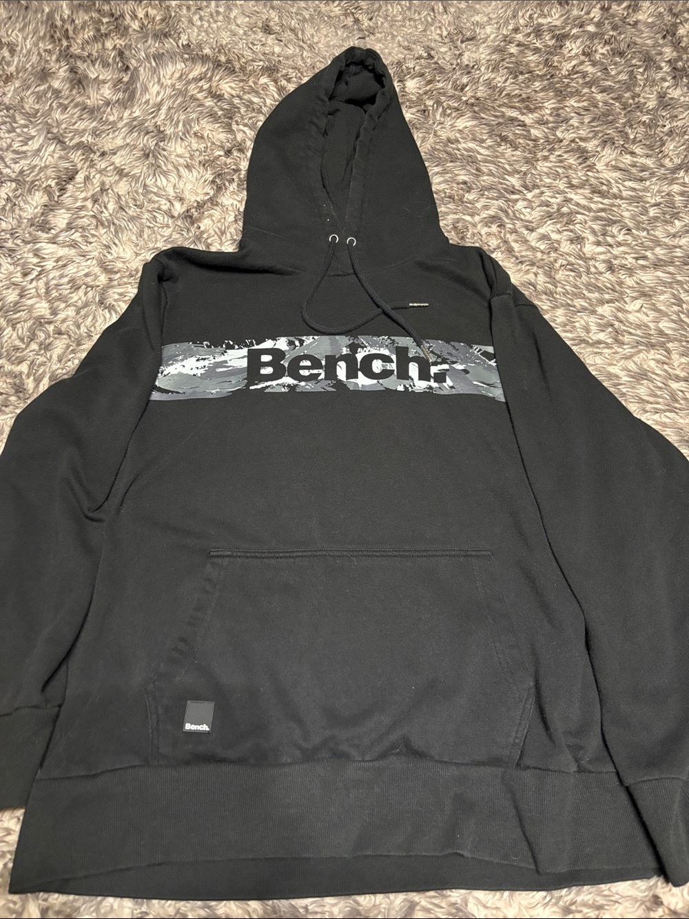 Bench Black Hoodie with Gray Camouflage Logo Band